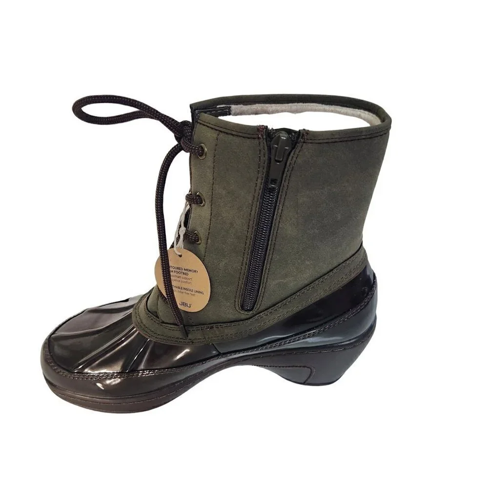 Jambu NIB Caramel Faux Leather Fleece Lined Lace Up Duck Boots Green Size 10